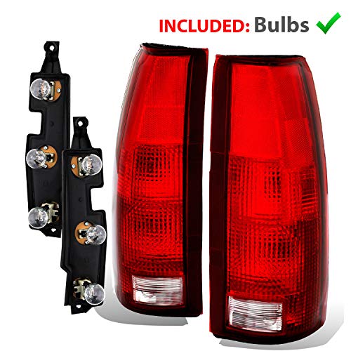 AmeriLite for 1988-2000 Chevy GMC C/K Silverado Sierra Truck Tahoe Suburban OE Red Replacement Halogen Tail Lights Pair + Bulb Connector Plate - Passenger and Driver Side