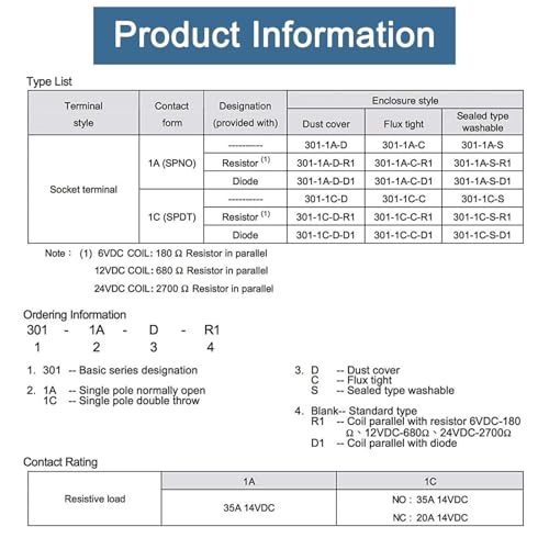 nqnqvl 8 Pack Automotive Relay 301-1C-C-R1-U01 12VDC 5-PIN Compatible with Automotive in Power.