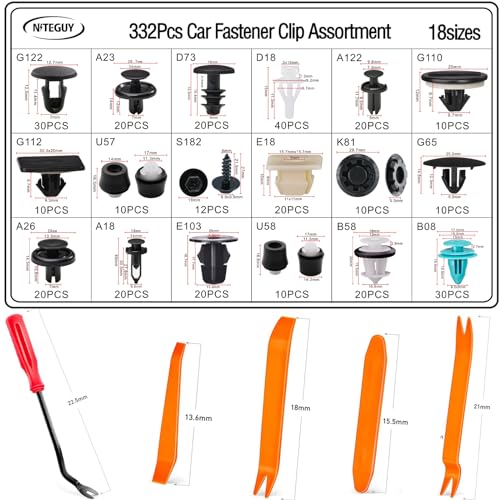 332Pcs Toyota Car Retainer Clips Auto Fasteners Assortment-18 Most Popular Sizes Auto Push Pin Rivets Set for Toyota Lexus Nissan Body Interior and Exterior Retainer Fastener Clip - 2 Years Warranty