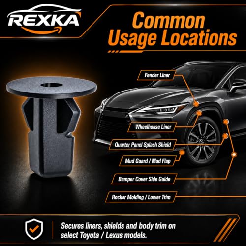Rexka 51pcs Fender Liner Wheelhouse Liner Mud Guard Nylon Screw Grommet Nut Retainer for Toyota Lexus 90189-06013 Camry Corolla Highlander Tundra Tacoma Sequoia - Multipurpose Auto Trim Body Remover