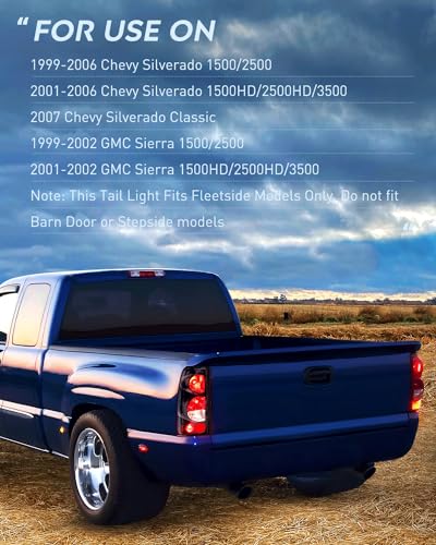 Nilight Taillight Assembly Compatible with 1999 2000 2001 2002 2003 2004 2005 2006 2007 Chevy Silverado 1500 2500 3500 99-02 GMC Sierra Rear Lamp Replacement with Classic Body OE Style