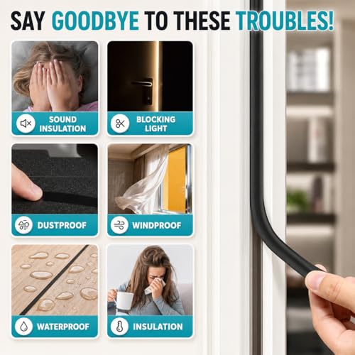 Bantie 20FT Weather Stripping Door Seal, Self-Adhesive Silicone D-Shaped Seal Strip for Door Frame & Window Gaps, Soundproof Insulation Gap Filler
