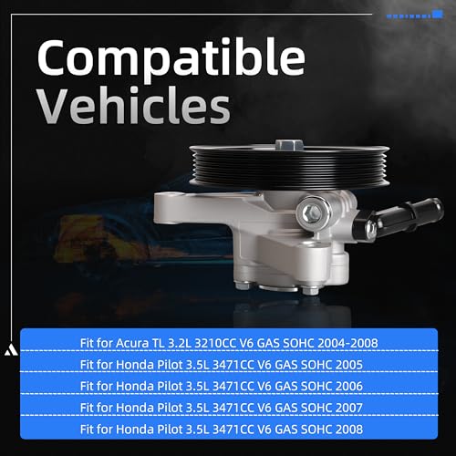 Loautong Power Steering Pump with Pulley, for Honda Pilot 3.5L V6 2005 2006 2007 2008, for Acura TL 3.2L V6 2004 2005 2006 2007 2008, Replace 21-5441 56110RDAA01 56110PVJA01 56483RDAA01 96-5441