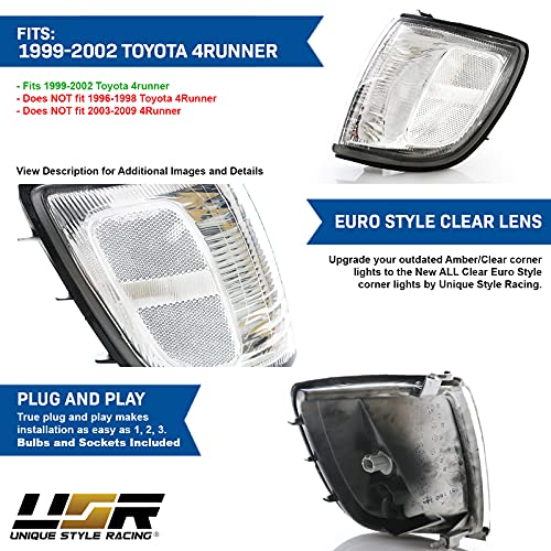 USR DEPO 99-02 4Runner Corner Lights - All Clear Lens Front Corner Signal Light Set (Left + Right) Compatible with 1999-2002 Toyota 4 Runner