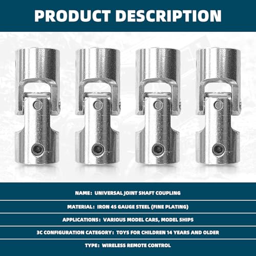 4 Pcs 8mm to 8mm Universal Joint Shaft Coupling Rotatable Metal Shaf Coupling Motor Connector Coupler with Screws and Wrench for RC Car Robot Crawler Boat