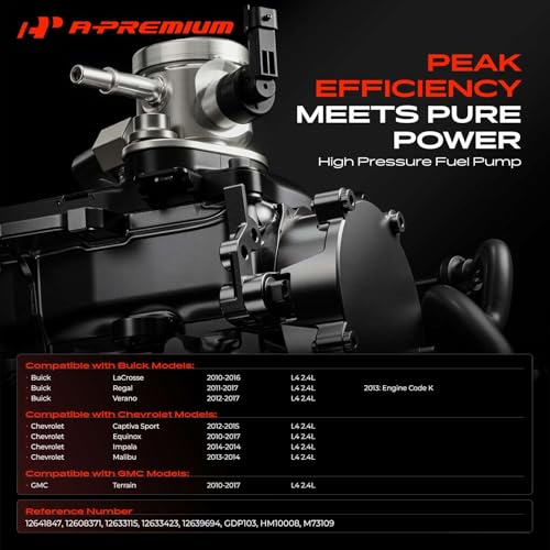 A-Premium Direct Injection High Pressure Fuel Pump with Gasket and Bolts Compatible with Chevrolet Equinox 2010-2017, Malibu 2013-2014, Impala & GMC Terrain 2010-2017 & Buick LaCrosse, Verano, Regal