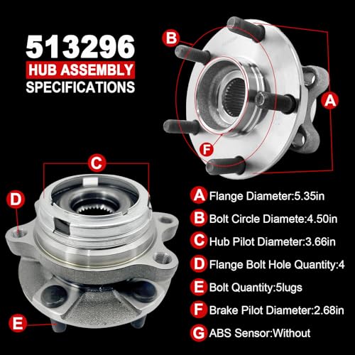 Pair 513296 Front Wheel Bearing Hub Assembly Compatible with Infiniti JX35 2013, QX50 2019, QX60 2014-2019, for Nissan Altima Maxima Murano Pathfinder 2013-2019 Hub Bearing Kit, 5 Lug
