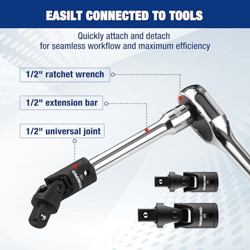 WORKPRO Universal Joint Socket Adapter Set, 3-Piece 1/4" 3/8" 1/2" Drive