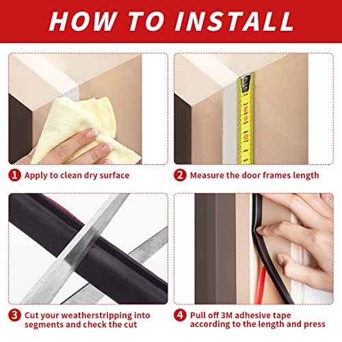 50 Feet D-Shape Rubber Weather Stripping Door Seal Strip, Fingwerk Self-Adhesive Backing Door Weatherstripping for Door Frame Insulation Large Gap, Easy Cut to Size with Tailor Scissors(Black)