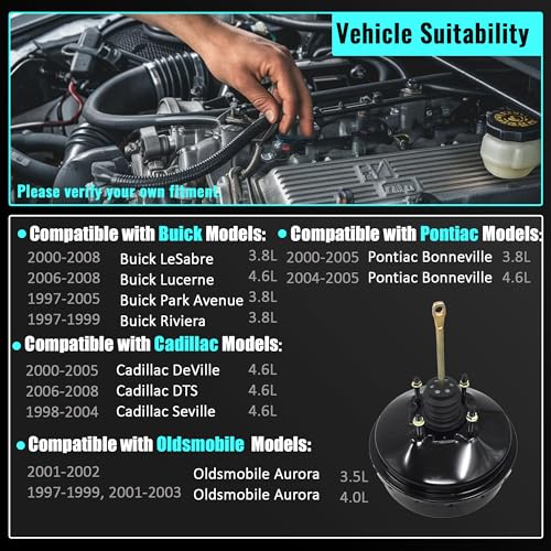 PartsFlow Vacuum Power Brake Booster 54-74820 Compatible with Buick Lesabre Lucerne Riviera Cadillac Deville Dts Pontiac Bonneville 2000-2005 Oldsmobile Aurora 97-03 18029879