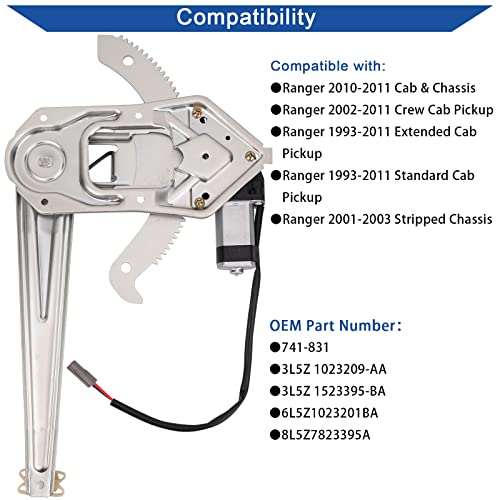 Obaee 741-831 Front Driver Side Power Window Lift Regulator with Motor Assembly Compatible with Ford Ranger 1993-2011