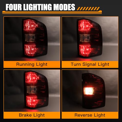 MAYELLO Smoked Red Tail Lights w/Bulbs Compatible with 2007-2013 Chevrolet Silverado 1500, 2007-2014 Chevy Silverado 2500 3500 Single Rear Wheel, Plug & Play Rear Lamps