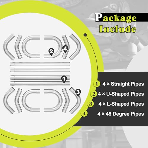 Jaxilyn Exhaust Pipe Kit 2.5 Inches Mild Steel DIY Custom Exhaust Kit Tubing Mandrel Bend Pipe Straight & U-Bend 16 Gauge Universal 8PCS