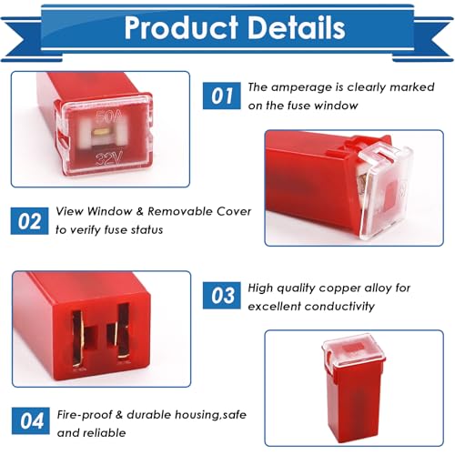 Eoppen 36Pcs Car Fuses Assortment Kit Automotive Tall/Standard and Low Profile Box Shaped Automotive Fuses for Trucks Cars and SUVs (20A, 30A, 40A, 50A, 60A, 80A)