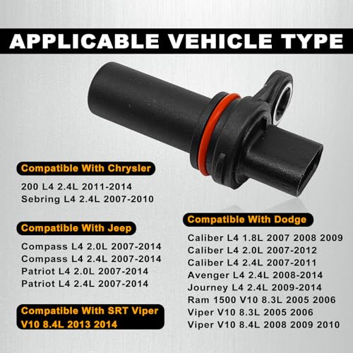 NOTISH Engine Crankshaft Position Sensor, Crank Engine Sensor Compatible with Chrysler 200 Sebring Dodge Caliber Avenger Journey Ram 1500 Viper V10 Compass Patriot 5033307AA 5033307AC
