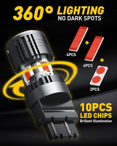 AUXITO CANBUS 3156 3157 LED Bulbs Red with Built-in Resistor 3056 3057 3457R 4057 4156 4157 Anti Hyper Flash Error Free Brake Lights, Tail Lights, Stop Lights, Turn Signal Lights, Pack of 2
