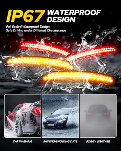 AUTOONE LED Side Marker Lights Red & Yellow Compatible with Dodge Charger 2015-2023, Front & Rear Fender Side Markers, Smoked Lens Driver & Passenger Side Bumper Lights, 4PCS
