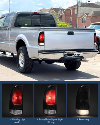 Nilight Taillight Assembly Compatible with 1997 1998 1999 2000 2001 2002 2003 2004 2005 2006 2007 Ford F150 Styleside F250 F350 F450 F550 Super Duty Smoke Rear Tail Light Lamp OE Style Pair