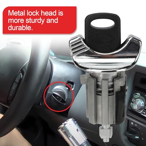 C42150 Ignition Switch Lock Cylinder & Front Door Lock Cylinder w/Key for 90-96 Ford E150 E250 E350 F150 F250 F350 Mustang Bronco Taurus/Mercury Sable Replaces# C-42-150 DP-42-122 F3UZ1522050D