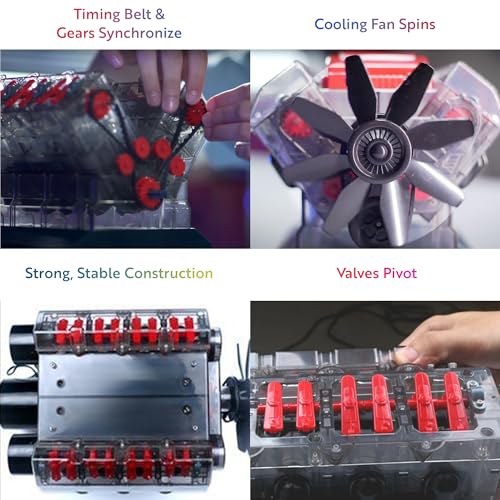 Playz V8 Combustion Engine Model Kit that Runs - Build Your Own STEM Mini V8 Model Engine Kit for Adults & Kids Age 12+, Visible V8 Mini Engine Kit that Works for Adult w/ 270 STEM Parts