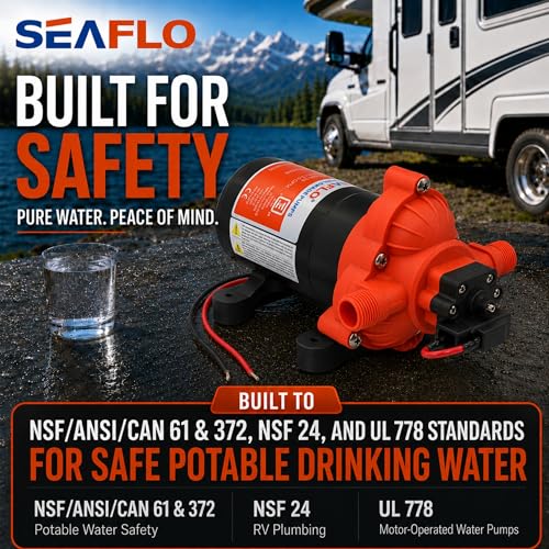 SEAFLO 33 series RV Water Pump - 12V, 3.0 GPM 45 PSI Diaphragm Pump, Self Priming On Demand Fresh Water Pump for RV Camper Boat Marine, Self Priming Pressure Pump, NSF UL 4-Year Warranty