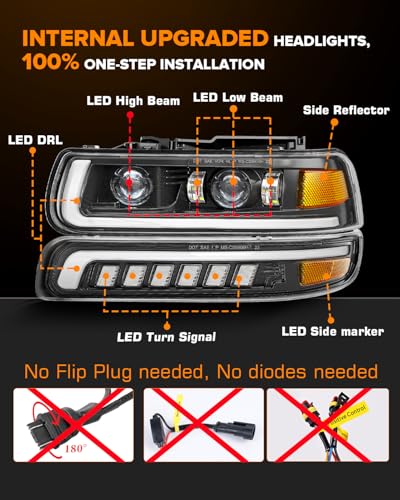 LED Headlights Assembly PRO for 99-02 Chevy Silverado, 00-06 Tahoe/Suburban