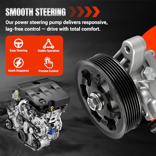 Power Steering Pump 21-5456 with Pulley Compatible with Honda Civic 1.8L 2006 2007 2008 2009 2010 2011, Power Assist Pump Replace# 56110-RNA-A01, 56110-RNA-A02