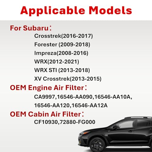 SCREW RHINO Engine Air Filter&Cabin Air Filter Combo Fits Subaru Forester 2009-2018,Crosstrek/XV Crosstrek 2013-2017,Impreza 2008-2016,WRX 2012-2021,WRX STI 2013-2018-CF10930&CA9997