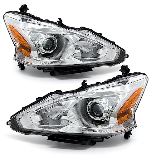 ADCARLIGHTS 2013 2014 2015 Nissan Altima Headlight Assembly Only fit 4Door Clear Lens Chrome Housing with Amber Reflector Headlamp Replacement Left and Right Pair(Does Not Fit Xenon/HID)（W/O Bulbs）