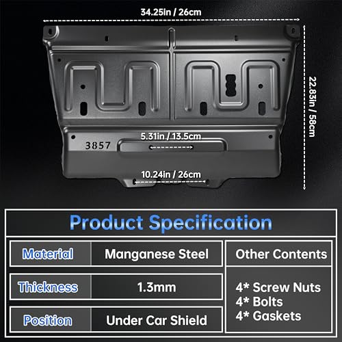 Engine Splash Shield Skid Plate Compatible with 2015-2024 Ford F150 Gas Models, Upgraded 1.3mm Manganese Steel Underbody Lower Cover, Replaces ML3Z-7222-D JL3Z-7222-C, Not Fit Raptor or 3.0L Diesel
