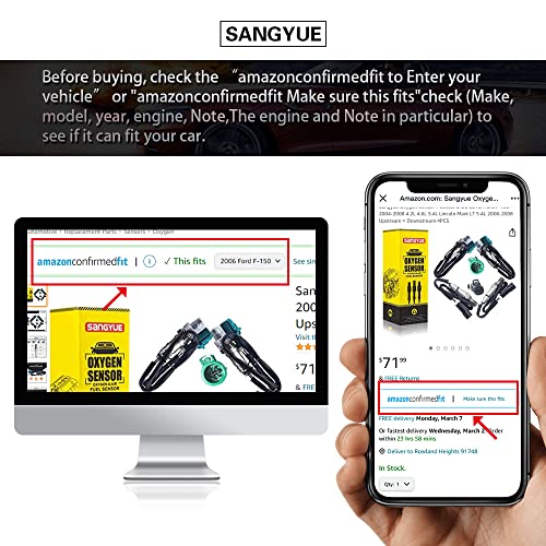 Sangyue Oxygen Sensor 1 Sensor 2 for Ford F-150 2004-2008 4.2L 4.6L 5.4L Lincoln Mark LT 5.4L 2006-2008 Upstream + Downstream 4PCS