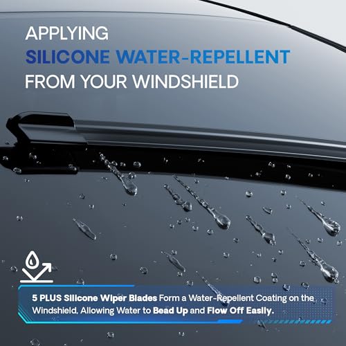 5 PLUS® Silicone 22 Inch Wiper Blades 2 Pack Replacement For CHEVY Silverado 2013-2008 Tahoe 2014-2007/GMC Sierra Yukon 2013-2008, Automotive Replacement Windshield Wipers With Water Repellent.
