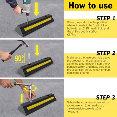 YesBes 2 Pack Garage Parking Aid, 16.9'' Parking Stopper for Garage, Car Truck Curb Floor Parking Lot Wheel Tire Stops Bumpers with Reflective Yellow, Parking Gadgets Protects Garage Walls and Car