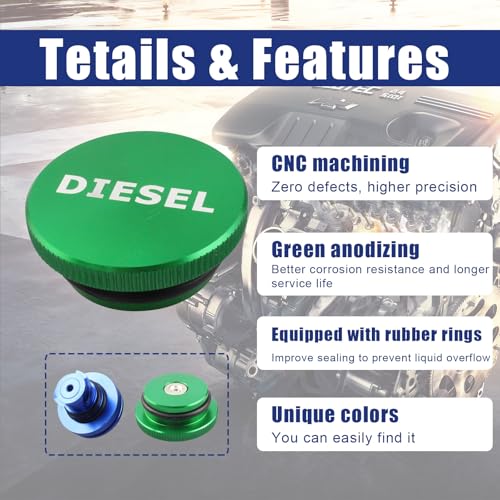 Onseeda Billet Aluminum Blue Diesel Exhaust Fluid Cap,DEF Cap & Green Fuel Cap fit for Dodge Ram Cummins EcoDiesel 1500/2500/3500/4500/5500 2013-2023 Pick-up Truck,Diesel Fuel Cap