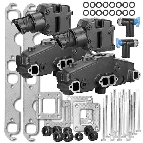 FASWORX Exhaust Manifold & Riser Kit for MerCruiser 5.0L (305), 5.7L (355), 6.2L (377) V8 Engines (Years 1983 - Early 2002) | Wet Joint 4” Center-Rise Elbow | Replaces 860246A15, 807988A03, 18-1953-2