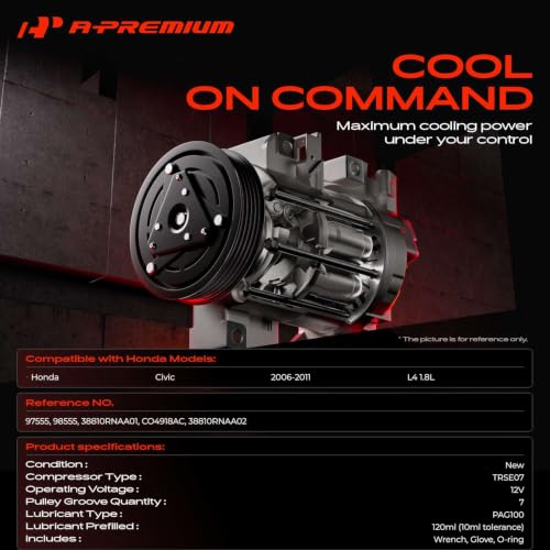 A-Premium Air Conditioner AC Compressor with Clutch Compatible with Honda Civic 1.8L 2006-2011, Replaces# 38800-RNA-A01, 38810RRBA01 38800RNBA02 38800-RNB-A02