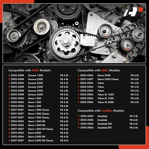 A-Premium Engine Serpentine Belt Drive Kit Compatible with Chevy, GMC, Cadillac & Hummer Vehicles - 2002-2008 - Silverado Express 1500 2500 3500, Suburban, Tahoe, Savana, Yukon, H2, Escalade & More