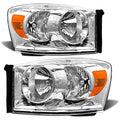 ADCARLIGHTS Headlight Assembly Pair for 2006-2008 Dodge Ram 1500 2006-2009 Dodge Ram 2500 3500 Clear Lens Chrome Housing Amber Reflector Left Right W/O Bulbs