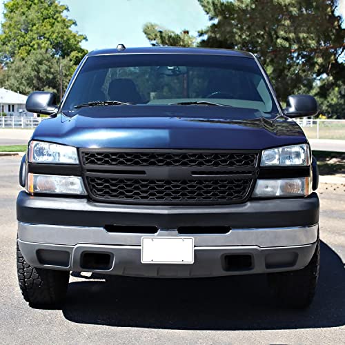 Spec-D Tuning Matte Black Honeycomb Front Bumper Grille Compatible with 2005-2007 Chevy Silverado 2500HD 3500HD Pickup Truck