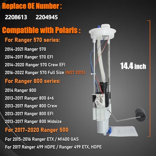 2208613 2204945 Fuel Pump Assembly Compatible with Polaris Ranger 500 570 800 499 EFI ETX Crew 6x6 2013-2015 2016 2017 2018 2019-2022