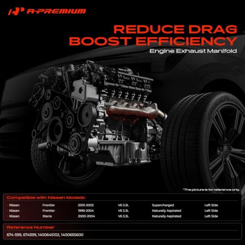 A-Premium Left Side [V6 3.3L] Engine Exhaust Manifold Kit W/Gaskets & Nuts Fit for Nissan Frontier 1999-2004, Xterra 2000-2004