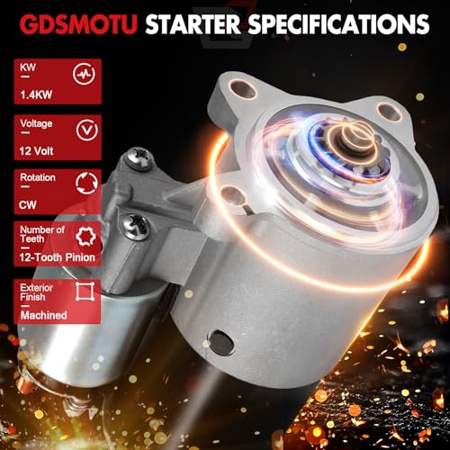 GDSMOTU New Starter Replacement for Ford for F-150 5.4L 1999-2010 for F-350 Super Duty 6.2L 2011-2013 for F-150 5.0L 2011-2013, 336-1937 6646, 1.4kW/12 Volt Starter