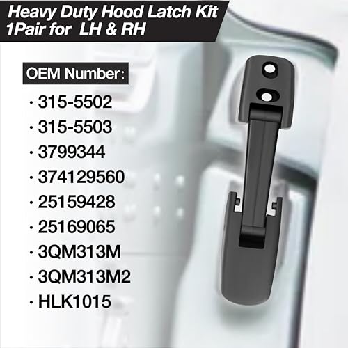 2Pcs Upgrade Hood Latch Kit Bright Black Heavy Duty Hood Latches Fit for Kenworth T170 T270 T300 T370 T440 T470 T660 Fit for Peterbilt 325 335 337 340 348 384 386, Mack CH, Blue Bird OE# 315-5502
