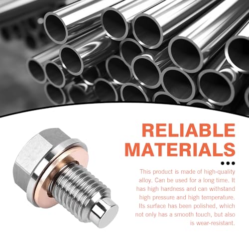 M12 x 1.5 Magnetic Oil Drain Plug, Magnetic Stainless Steel Oil Pan Drain Nut Bolt with 5 PCS Copper Crush Washer Anti Leakage, Universal Leak-proof Replacement,Fits Most Cars, Motorcycles, Boats