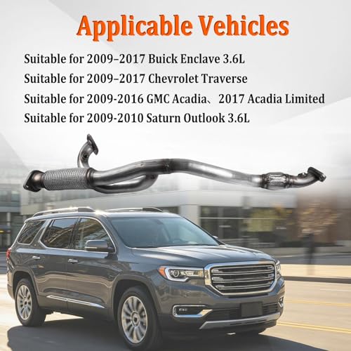 Stainless Steel Exhaust Flex Y Pipe Compatible with 2009-2017 Buick Enclave, Chevrolet Traverse 3.6L, 2017 GMC Acadia, 2009-2010 Saturn Outlook