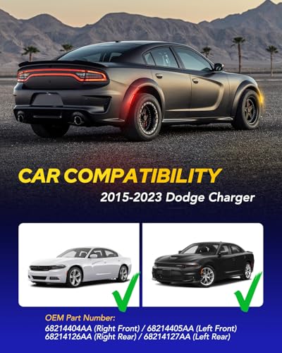 AUTOONE LED Side Marker Lights Red & Yellow Compatible with Dodge Charger 2015-2023, Front & Rear Fender Side Markers, Smoked Lens Driver & Passenger Side Bumper Lights, 4PCS