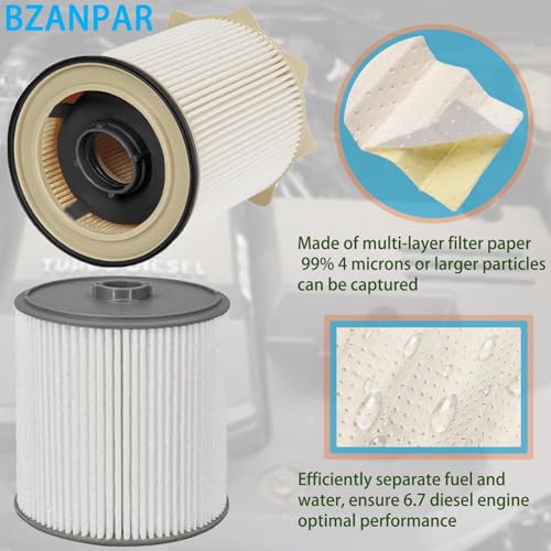 BZANPAR Fuel Filters for Ram 2500 3500 4500 5500 6.7 Cummins Diesel, Fuel Filter for 2019 2020 2021 2022 2023 2024 Dodge Ram 6.7 Diesel, Fuel Filter Water Separator Set Replace 68157291AA 68436631AA