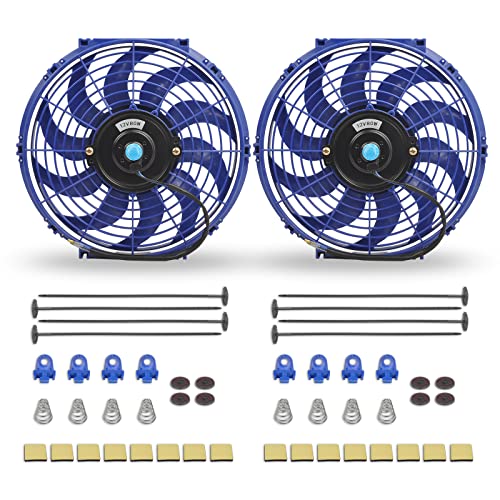 FGJQEFG 12 Inch Universal Slim Fan Push Pull Electric Radiator 12V 80W High Performance Cooling Fan Mount Kit Blue 2 Pcs