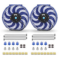 FGJQEFG 12 Inch Universal Slim Fan Push Pull Electric Radiator 12V 80W High Performance Cooling Fan Mount Kit Blue 2 Pcs