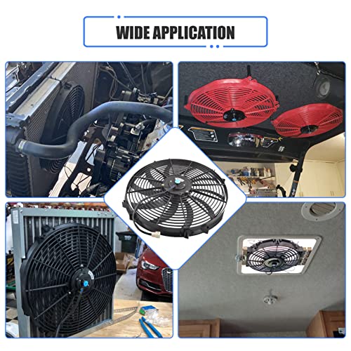 16 Inch Slim Fan Push Pull Electric Radiator Cooling Fan Universal High Performance 12V 120W Motor with Fan Mounting Kit (Black)